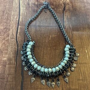 Statement Black and Ivory Beaded Bib Necklace - Women Jewelry